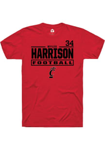Myles Harrison Cincinnati Bearcats Red Football NIL Stacked Box Short Sleeve Player T Shirt
