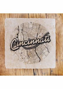 Cincinnati Wordmark Script Map Coaster - Black