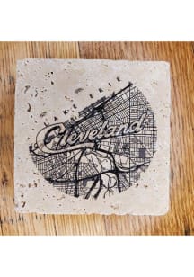 Cleveland Wordmark Script Map Coaster - Black