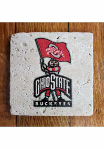 Ohio State Buckeyes Mascot with Flag 4x4 Coaster - Black