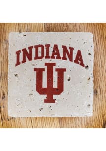 Indiana Hoosiers Team Name with Logo 4x4 Stone Coaster - Red