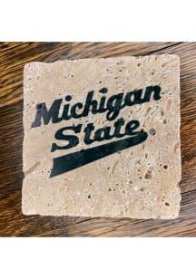 Michigan State Spartans Script Wordmark 4x4 Stone Coaster - Green