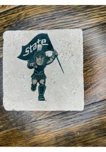 Michigan State Spartans Sparty Flag 4x4 Stone Coaster - Green