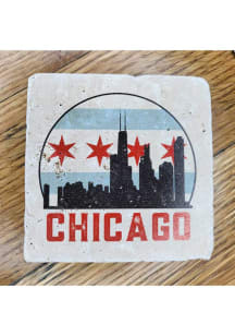 Chicago Circle Skyline and Flag Background Coaster - Brown