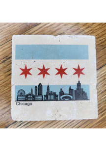Chicago Skyline With Flag Background Coaster - Brown