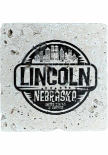 Lincoln city stamp with skyline Coaster - Black