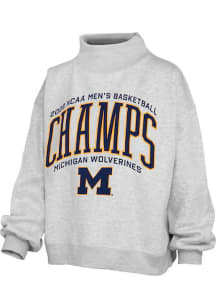 Pressbox Michigan Wolverines Womens Ash 2026 Mens Basketball National Champions Mock Neck Crew Swe..