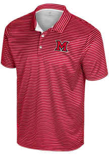 Colosseum Miami RedHawks Mens Red Staff Striped Short Sleeve Polo