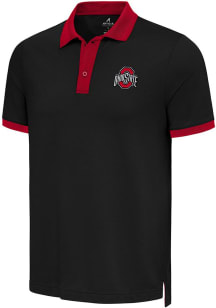 Antigua Ohio State Buckeyes Mens Black Noble Colorblock Short Sleeve Polo