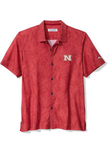 Tommy Bahama Nebraska Cornhuskers Mens Red Saltwater Fronds Short Sleeve Dress Shirt