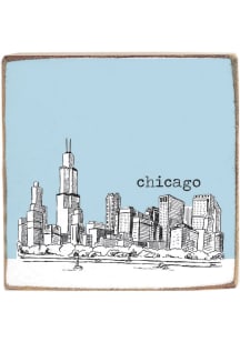 Chicago City Skyline Wooden Sign - Light Blue