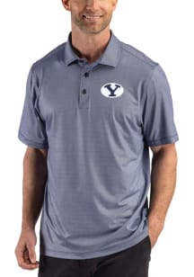 Cutter and Buck BYU Cougars Mens Navy Blue Lattice Short Sleeve Polo