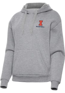 Antigua Illinois Fighting Illini Womens Grey Heather Basketball Victory Hooded Sweatshirt