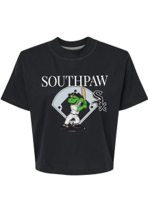 Southpaw  Soft As A Grape Chicago White Sox Womens Black Boxy Short Sleeve T-Shirt