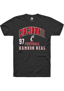 Kamron Neal Cincinnati Bearcats Black Football NIL Arch Logo Short Sleeve Player T Shirt