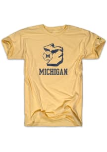 The Mitten State Michigan Wolverines Yellow Basketball State Short Sleeve Fashion T Shirt