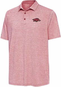 Antigua Arkansas Razorbacks Mens Cardinal Distressed Stripe Short Sleeve Polo