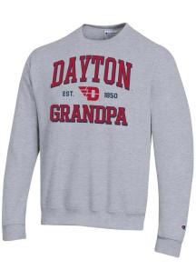 Champion Dayton Flyers Mens Grey Est. Date Grandpa Powerblend Long Sleeve Crew Sweatshirt