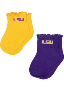 LSU Tigers 2pk Lettuce Hem Baby Quarter Socks