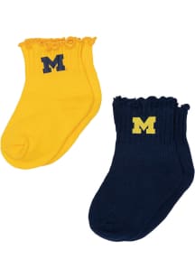 Michigan Wolverines 2pk Lettuce Hem Baby Quarter Socks