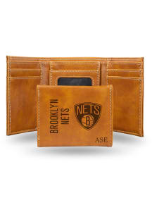 Brooklyn Nets Personalized Laser Engraved Mens Trifold Wallet