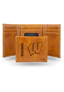 Wisconsin Badgers Personalized Laser Engraved Mens Trifold Wallet