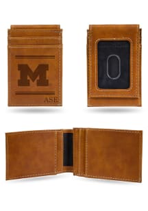 Michigan Wolverines Personalized Laser Engraved Front Pocket Mens Bifold Wallet