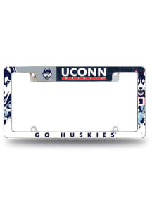 UConn Huskies All Over Chrome License Plate Frame - Silver