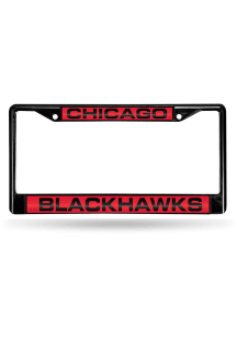 Chicago Blackhawks Black Chrome License Plate Frame - Black