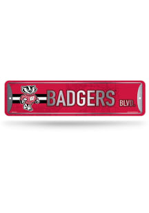 Wisconsin Badgers 4x15 Metal Street Sign - Red