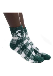 Michigan State Spartans Buffalo Check Fuzzy Womens Quarter Socks