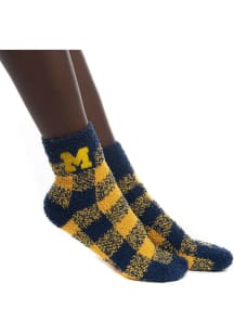 Michigan Wolverines Buffalo Check Fuzzy Womens Quarter Socks