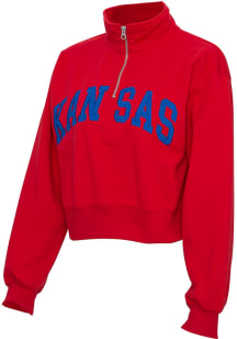 Kansas Jayhawks Womens Red Crop Qtr Zip