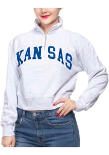 Kansas Jayhawks Womens Ash Cropped Qtr Zip