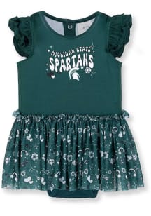 Michigan State Spartans Baby Green Tutu Print Short Sleeve One Piece
