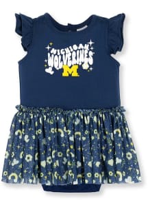 Michigan Wolverines Baby Blue Tutu Print Short Sleeve One Piece