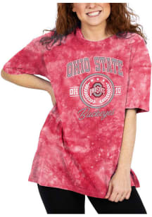 Ohio State Buckeyes Womens Red Cloud Dye Short Sleeve T-Shirt