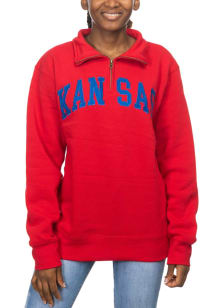 Kansas Jayhawks Womens Red Sport Fleece Qtr Zip