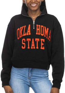 Oklahoma State Cowboys Womens Black Cropped Sport Fleece Qtr Zip
