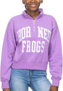 TCU Horned Frogs Womens Lavender Cropped Sport Fleece Qtr Zip