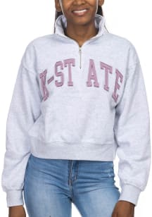 K-State Wildcats Womens Ash Cropped Sport Fleece Qtr Zip