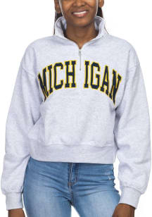 Michigan Wolverines Womens Ash Cropped Sport Fleece Qtr Zip