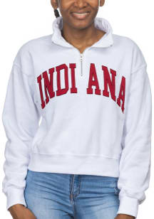 Indiana Hoosiers Womens White Cropped Sport Fleece Qtr Zip