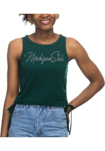 Michigan State Spartans Womens Green Rhinestone Side Rouche Tank Top