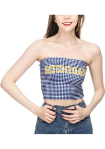 Michigan Wolverines Womens Blue Gingham Tube Top Tank Top