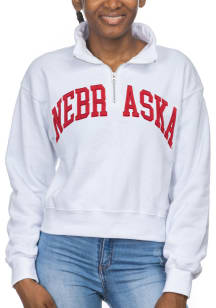 Nebraska Cornhuskers Womens White Cropped Sport Fleece Qtr Zip