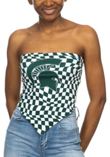 Michigan State Spartans Womens Green Check Tie Back Tank Top