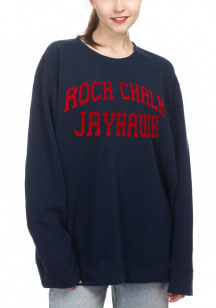 Kansas Jayhawks Womens Navy Blue Sport Crew Sweatshirt