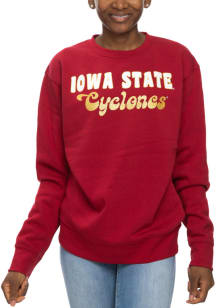 Iowa State Cyclones Womens Cardinal Red Glitter Sport Crew Sweatshirt