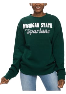 Michigan State Spartans Womens Green Glitter Sport Crew Sweatshirt
